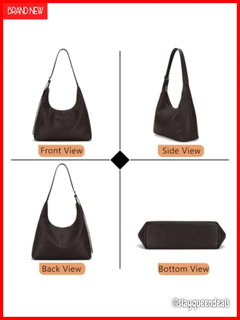 Women Large Hobo Bag Vegan Leather Slouchy Shoulder Tote Travel Shopping Purse